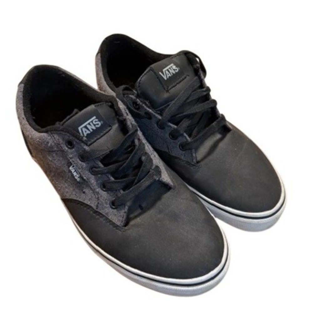 Vans Atwood Low Top Sneakers Mens 9.5 Black Charcoal‎ Grey Wool Texture